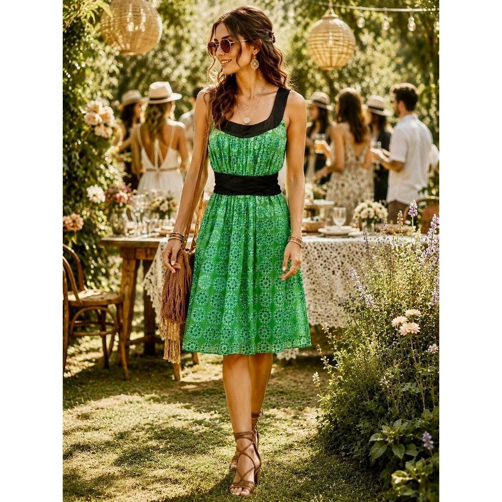 Foley & Corinna NWT VTG 100% Silk Burnout Harness Dress Green Retro Print Medium